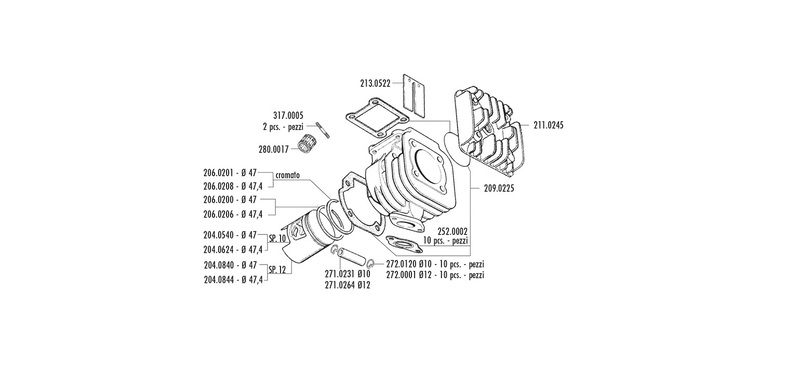 Kit de cilindro completo POLINI Racing hierro Ø47mm (bulón Ø12mm) - Yamaha / Minarelli