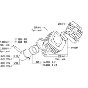 Kit de cilindro completo POLINI hierro Ø47mm (bulón Ø12mm) - Yamaha / Minarelli