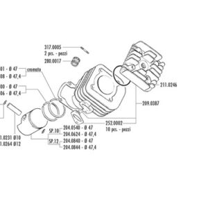 Kit de cilindro completo POLINI Racing hierro Ø47mm (bulón Ø12mm) - Yamaha / Minarelli