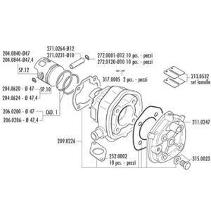 Kit de cilindro completo POLINI hierro H2O Ø47mm (bulón Ø12mm) - Yamaha / Minarelli