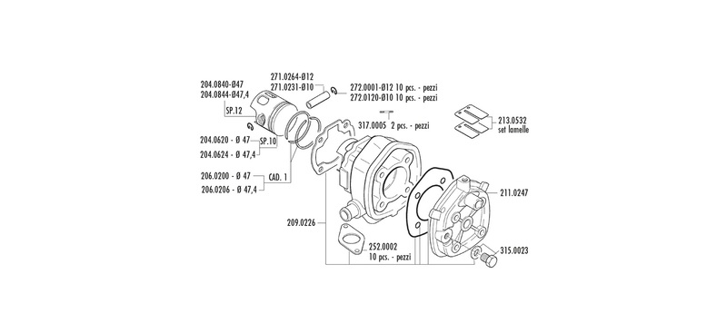 Kit de cilindro completo POLINI hierro H2O Ø47mm (bulón Ø12mm) - Yamaha / Minarelli