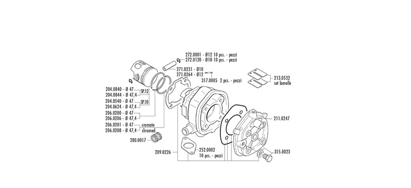 Kit de cilindro completo POLINI Racing H2O Ø47mm (bulón Ø12mm) - Yamaha / Minarelli