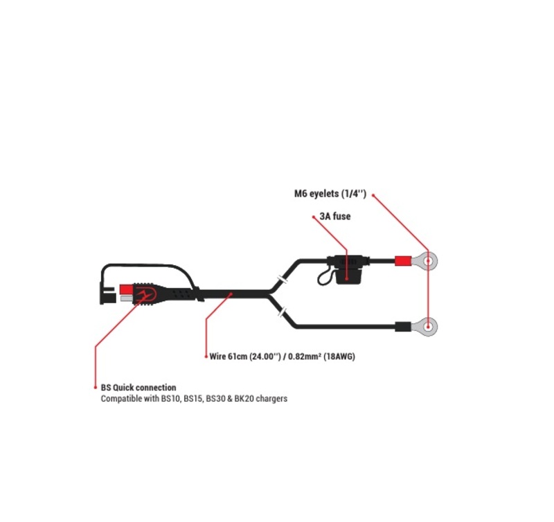 Cable de conexión permanente con fusible BS BATTERY PA-01 - Bote de 20 unidades
