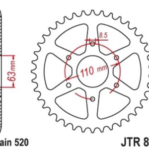 Corona JT SPROCKETS acero estándar 890 - Paso 520