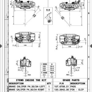 Par de pinzas de freno delantero radiales BREMBO UPGRADE GP4-RB 4 pistones Ø30/34 mm