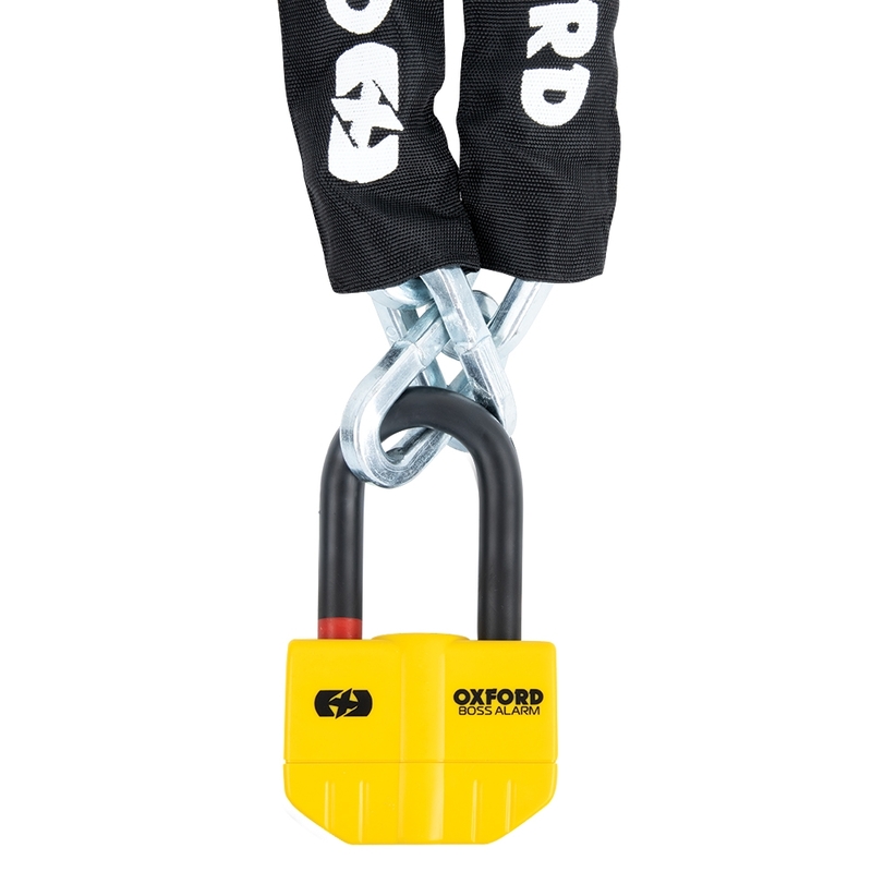 Candado con alarma OXFORD Boss Alarm 14mm x 12 mm + Cadena 1,5 m - Certificado Sold Secure Gold / FG SBSC