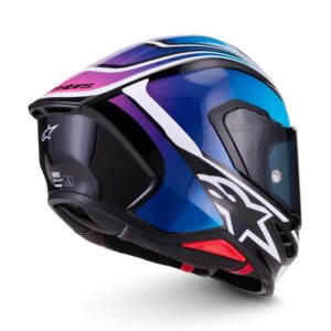 CASCO ALPINESTARS SUPERTECH R7 ZEAL BLACK BLUE PINK FLUO WHITE GLOSSY