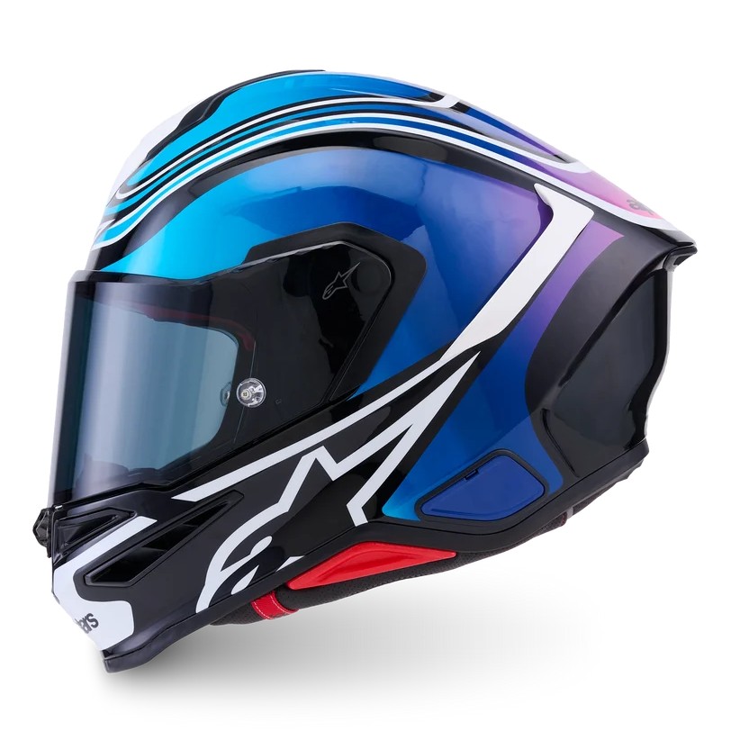 CASCO ALPINESTARS SUPERTECH R7 ZEAL BLACK BLUE PINK FLUO WHITE GLOSSY