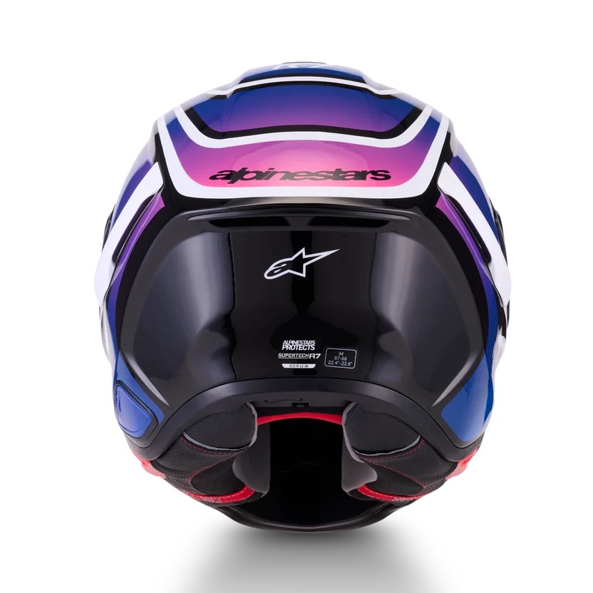 CASCO ALPINESTARS SUPERTECH R7 ZEAL BLACK BLUE PINK FLUO WHITE GLOSSY