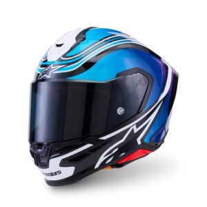 CASCO ALPINESTARS SUPERTECH R7 ZEAL BLACK BLUE PINK FLUO WHITE GLOSSY
