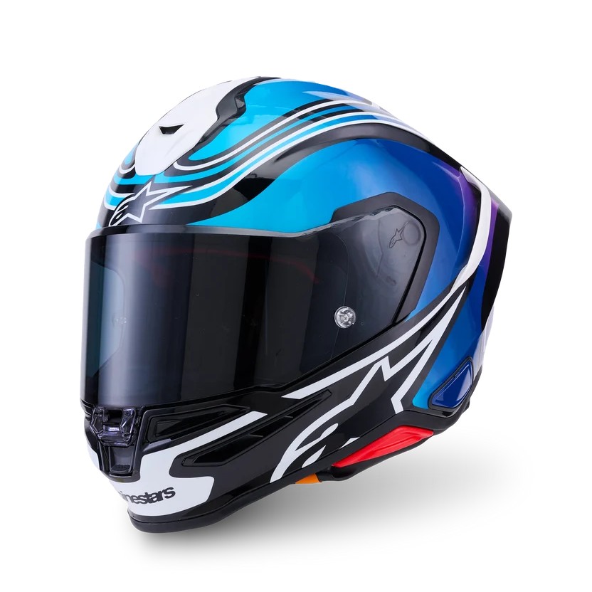 CASCO ALPINESTARS SUPERTECH R7 ZEAL BLACK BLUE PINK FLUO WHITE GLOSSY