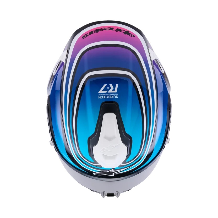 CASCO ALPINESTARS SUPERTECH R7 ZEAL BLACK BLUE PINK FLUO WHITE GLOSSY