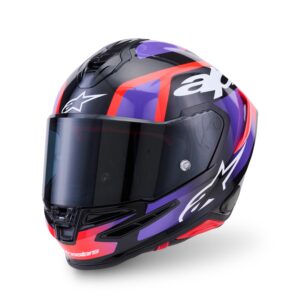 CASCO ALPINESTARS SUPERTECH R7 LUMEN BLACK PURPLE RED FLUO WHITE GLOSSY