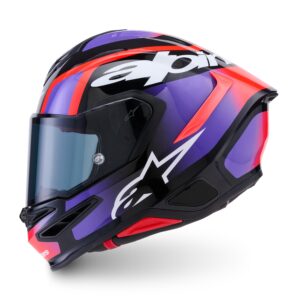CASCO ALPINESTARS SUPERTECH R7 LUMEN BLACK PURPLE RED FLUO WHITE GLOSSY