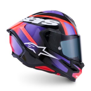 CASCO ALPINESTARS SUPERTECH R7 LUMEN BLACK PURPLE RED FLUO WHITE GLOSSY
