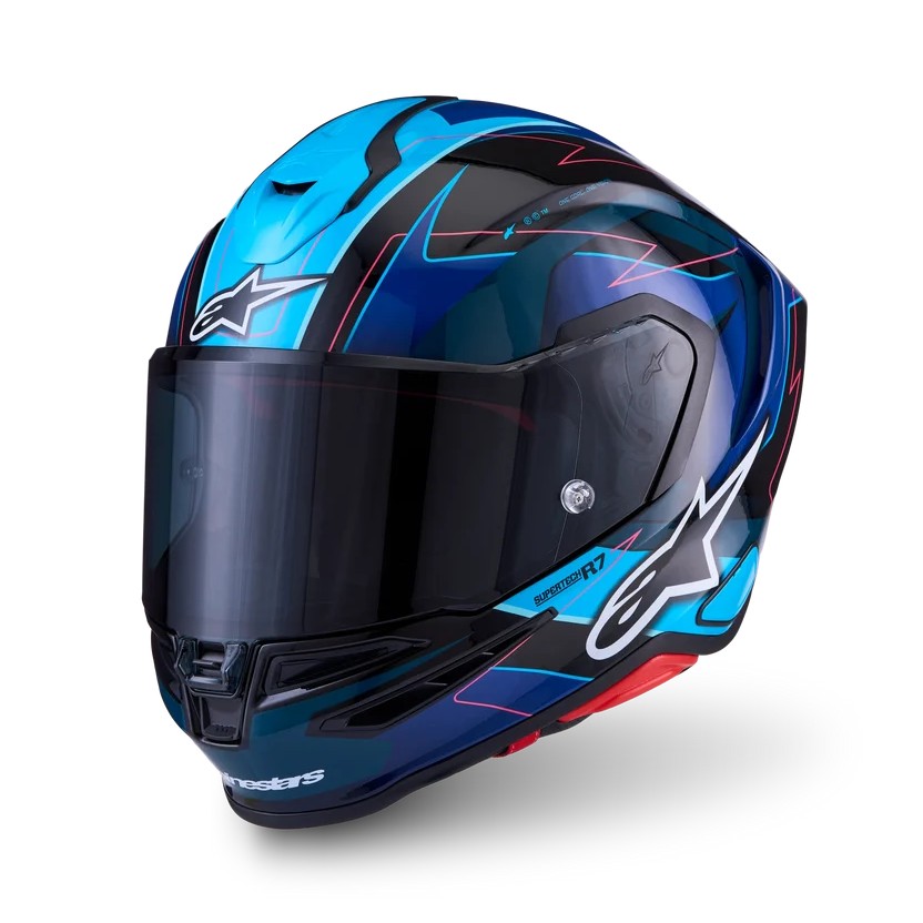 CASCO ALPINESTARS S-R7 KINETIS BLACK BLUE PINK FLUO WHITE GLOSSY