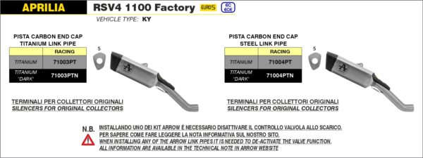 Arrow Silencioso Pista de titanio Dark" con conector de titanio" 71003PTN