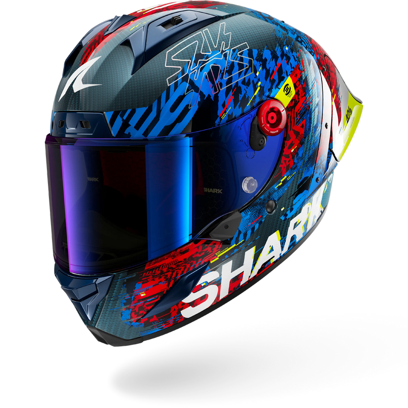 CASCO SHARK AERON-GP FIM 2 SPEED-VIB Carbon Blue Red