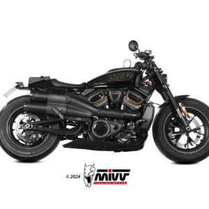 Mivv 2 Slip-On HR-1 Black con tapa de carbono Harley Davidson Sportster S 2021-24