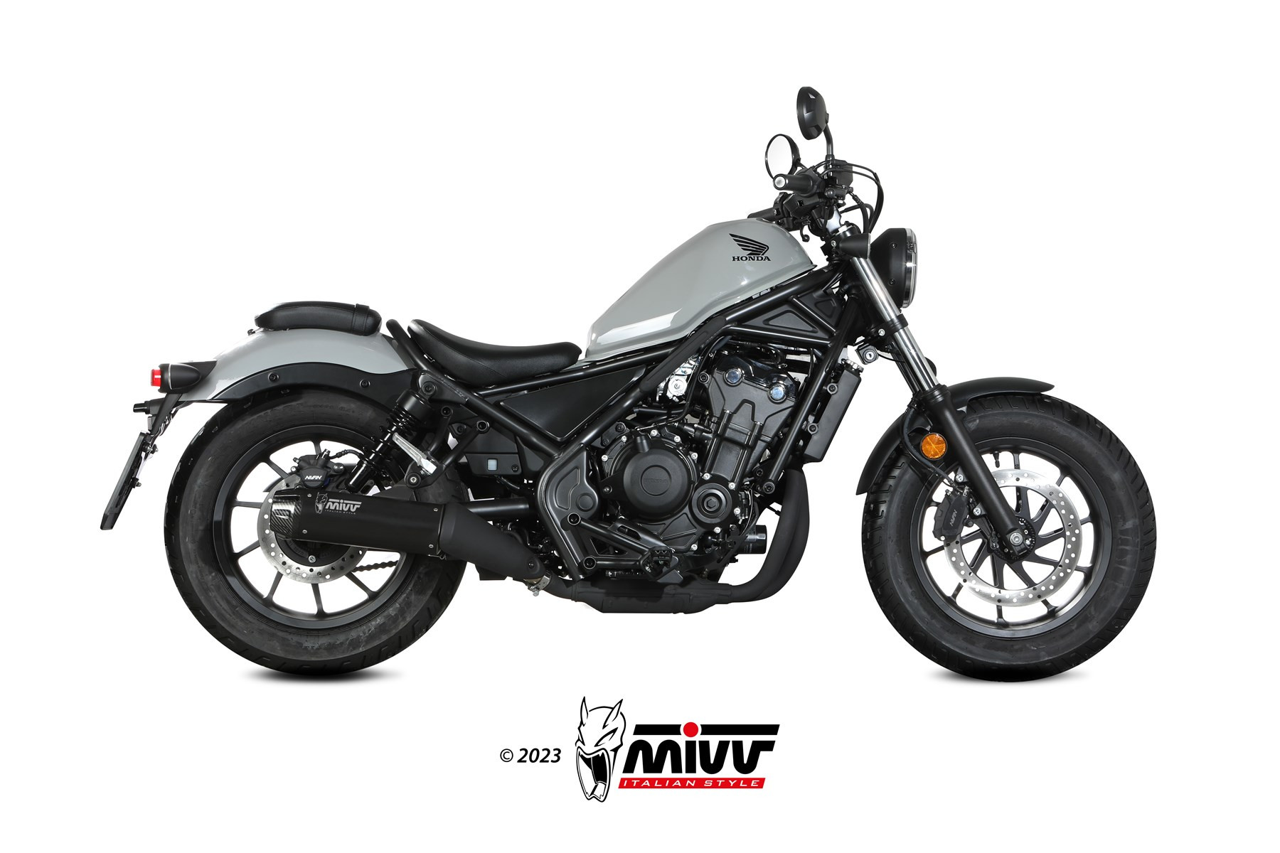 Mivv Slip-On HR-1 Black con tapa en carbono Honda CMX 500 Rebel 2022-24