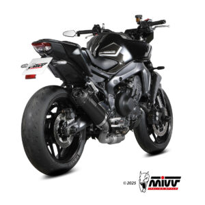 Mivv Full system 3x1 AK-1 Black con tapa de carbono Yamaha MT-09 / SP / FZ-09 2024-25 / R9 2024-25
