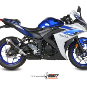 Mivv Slip-On Suono Black con tapa carbono Yamaha YZF R25 / YZF R3 2015-24
