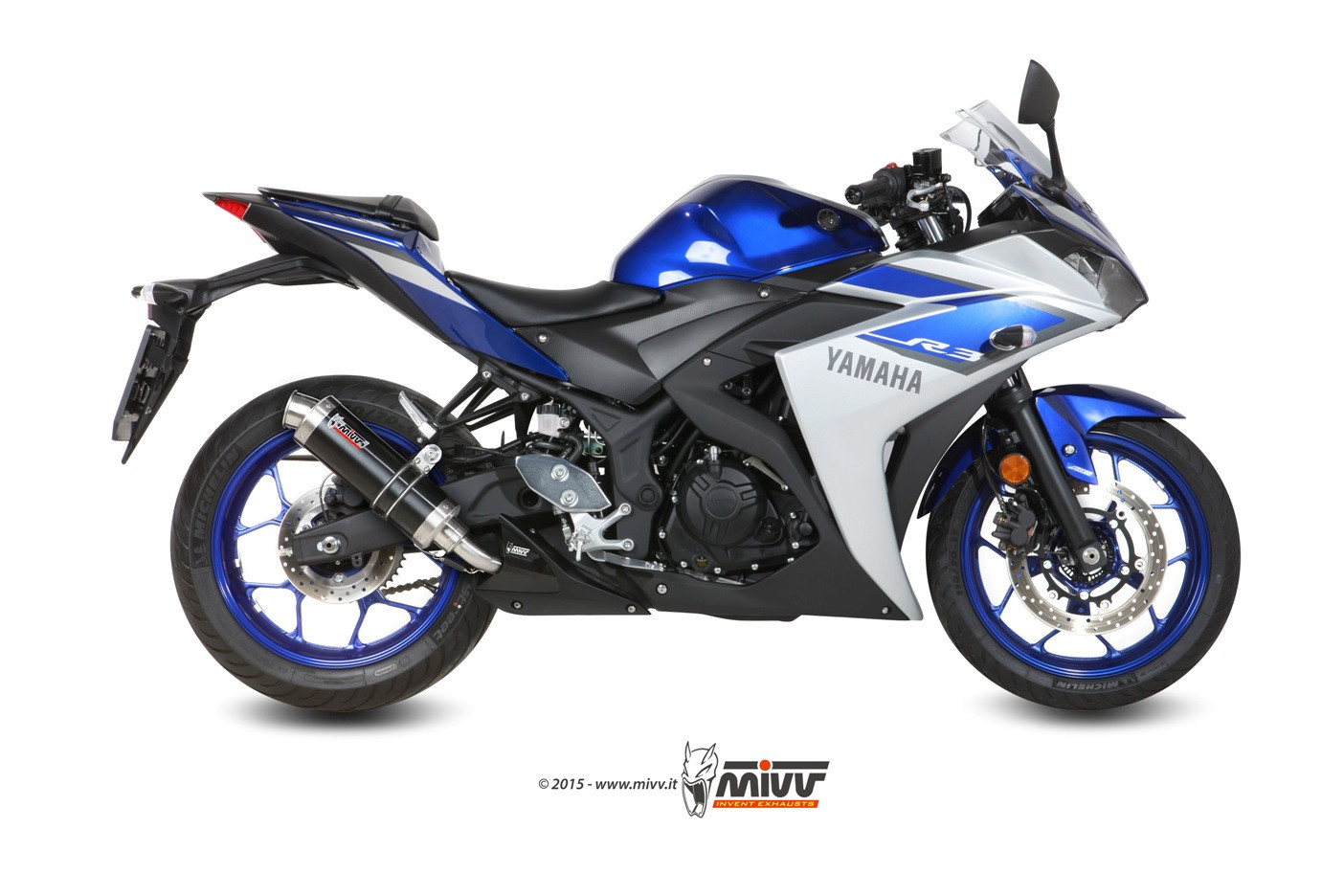 Mivv Slip-On Suono Black con tapa carbono Yamaha YZF R25 / YZF R3 2015-24