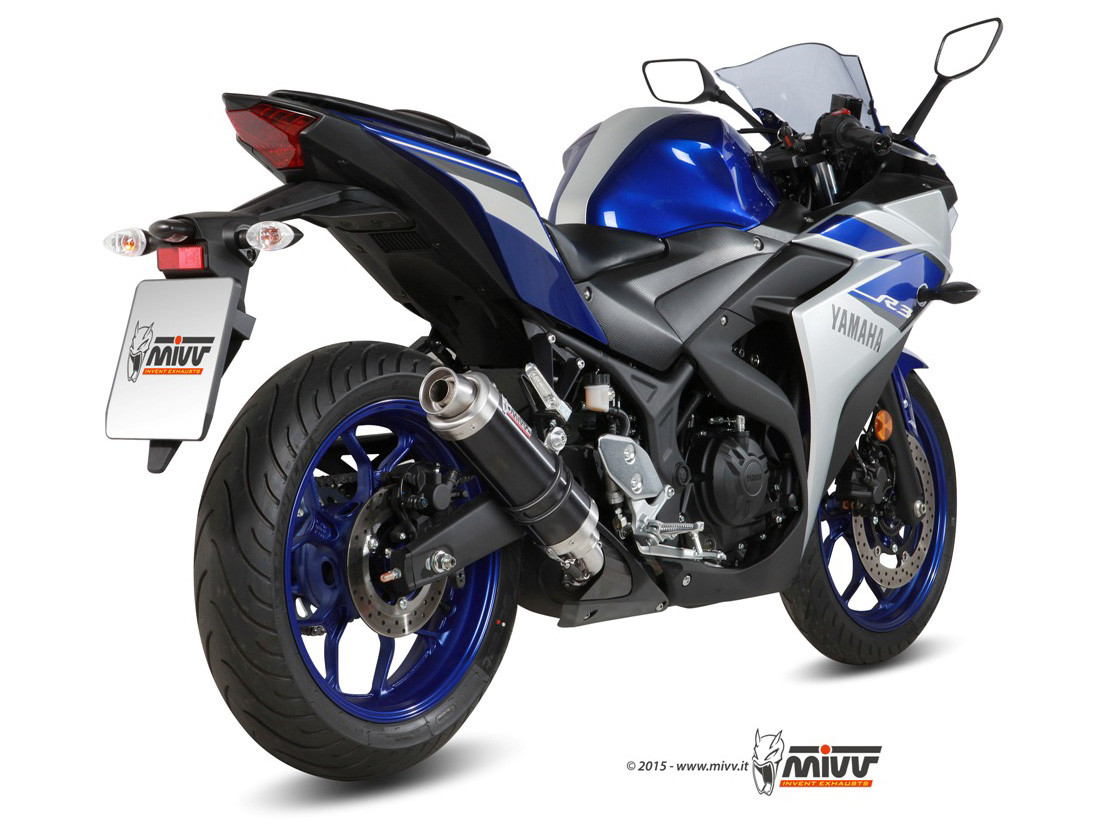 Mivv Slip-On Suono Black con tapa carbono Yamaha YZF R25 / YZF R3 2015-24