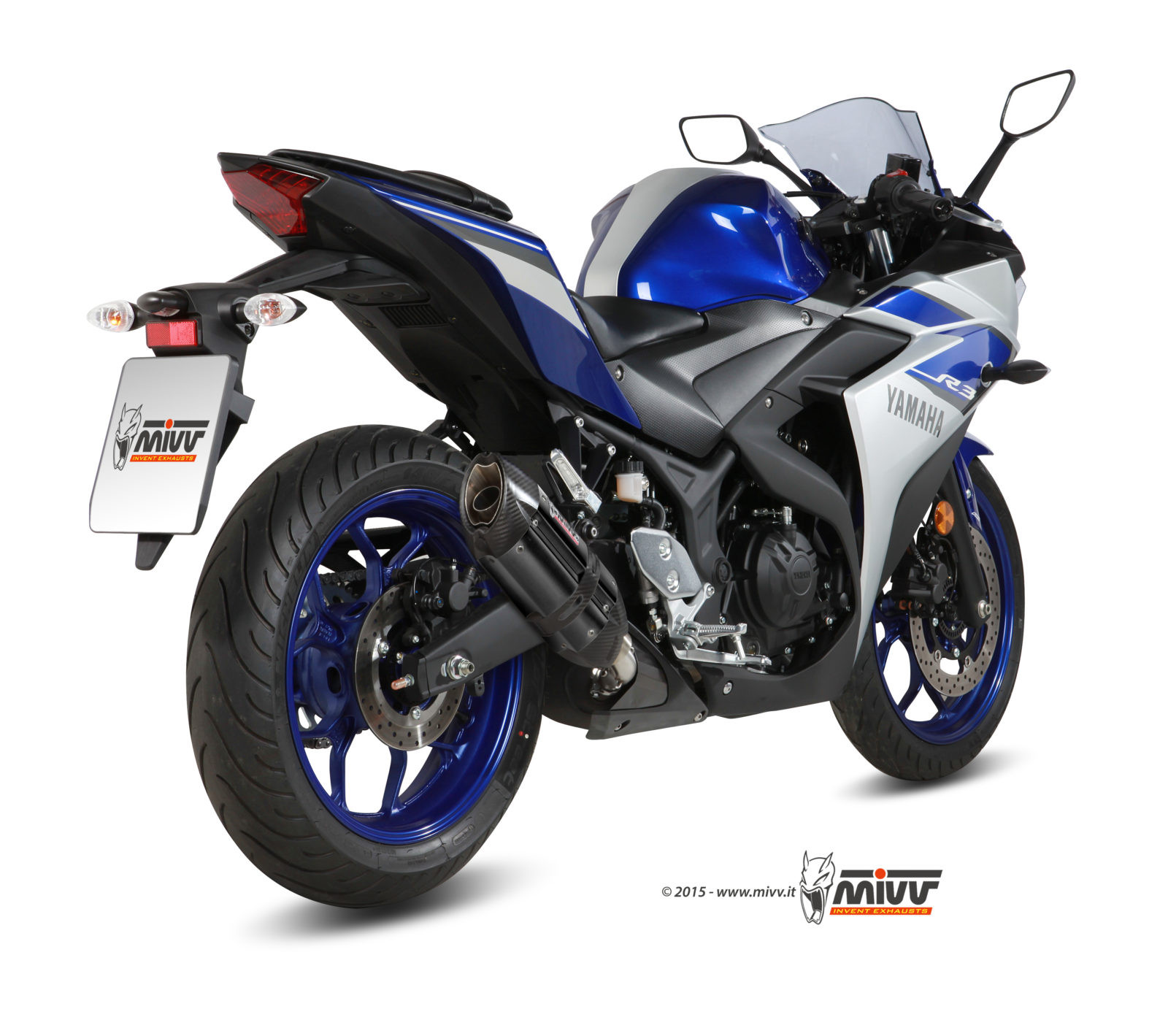 Mivv Slip-On Suono Black con tapa carbono Yamaha YZF R25 / YZF R3 2015-24