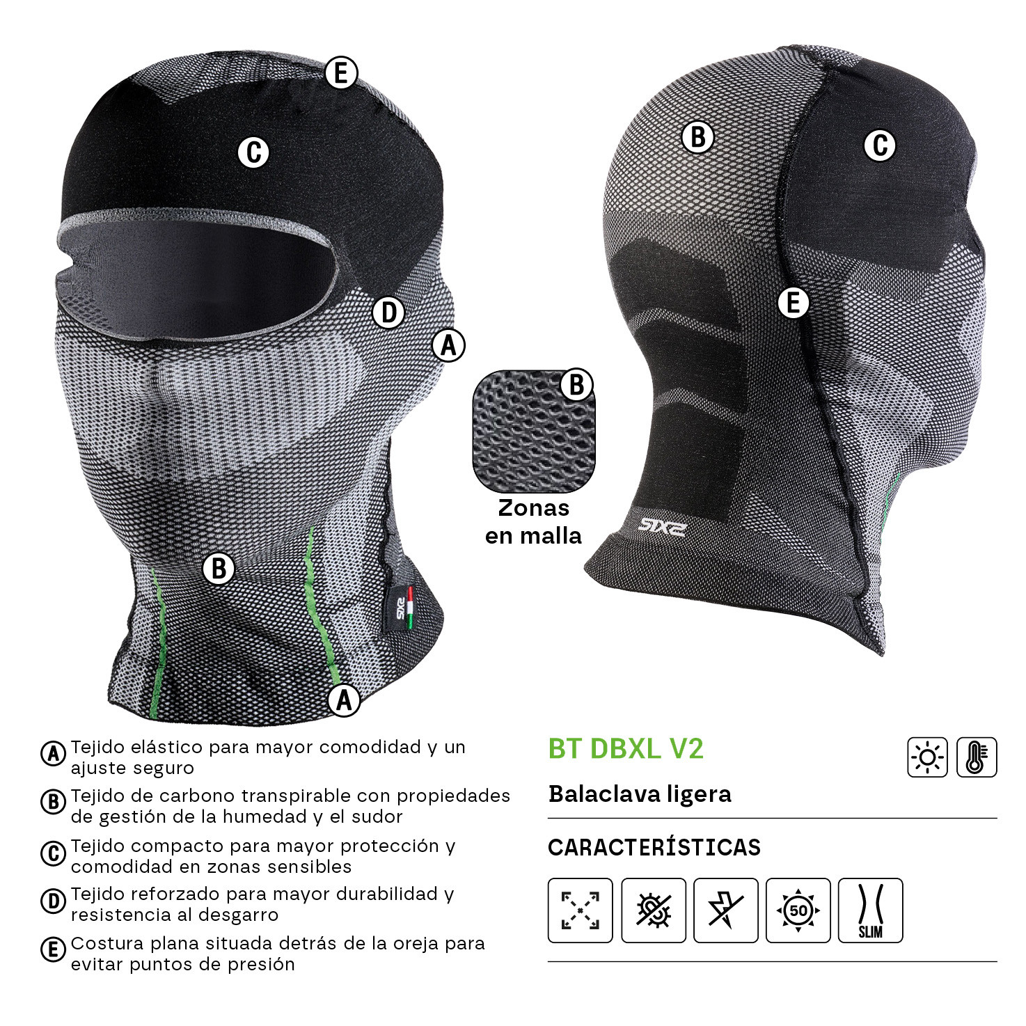BALACLAVA SIXS LIGHT BT DBXL V2 NEGRO / GRIS