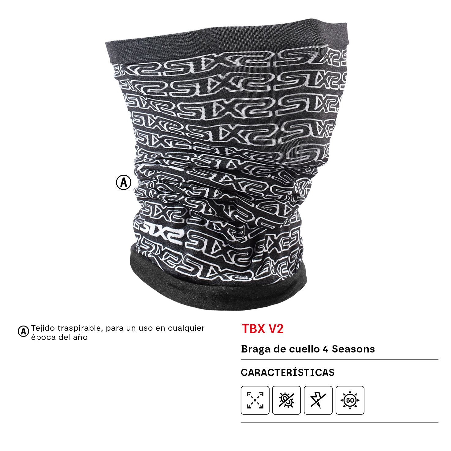 BRAGA DE CUELLO SIXS 4 SEASONS TBX V2 LOGO NEGRO / BLANCO
