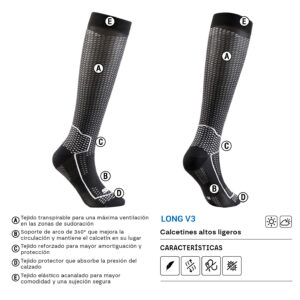 CALCETINES SIXS LONG V3 CARBONO NEGRO / ROJO