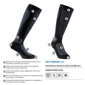 CALCETINES SIXS MOT MERINO V3 NEGRO / GRIS