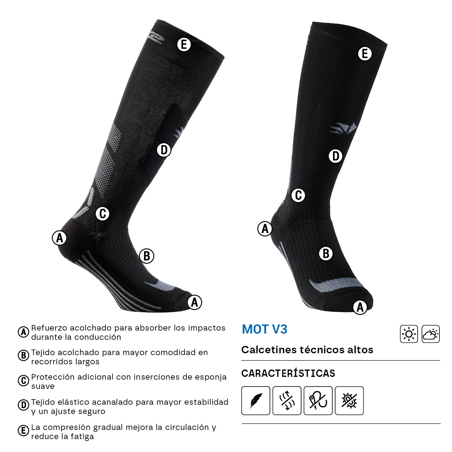 CALCETINES SIXS MOT V3 NEGRO / GRIS