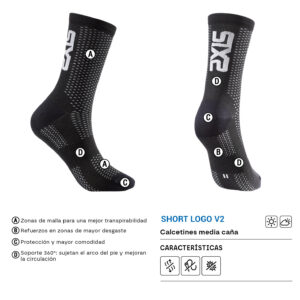 CALCETINES SIXS SHORT LOGO V2 CARBONO NEGRO / NEGRO