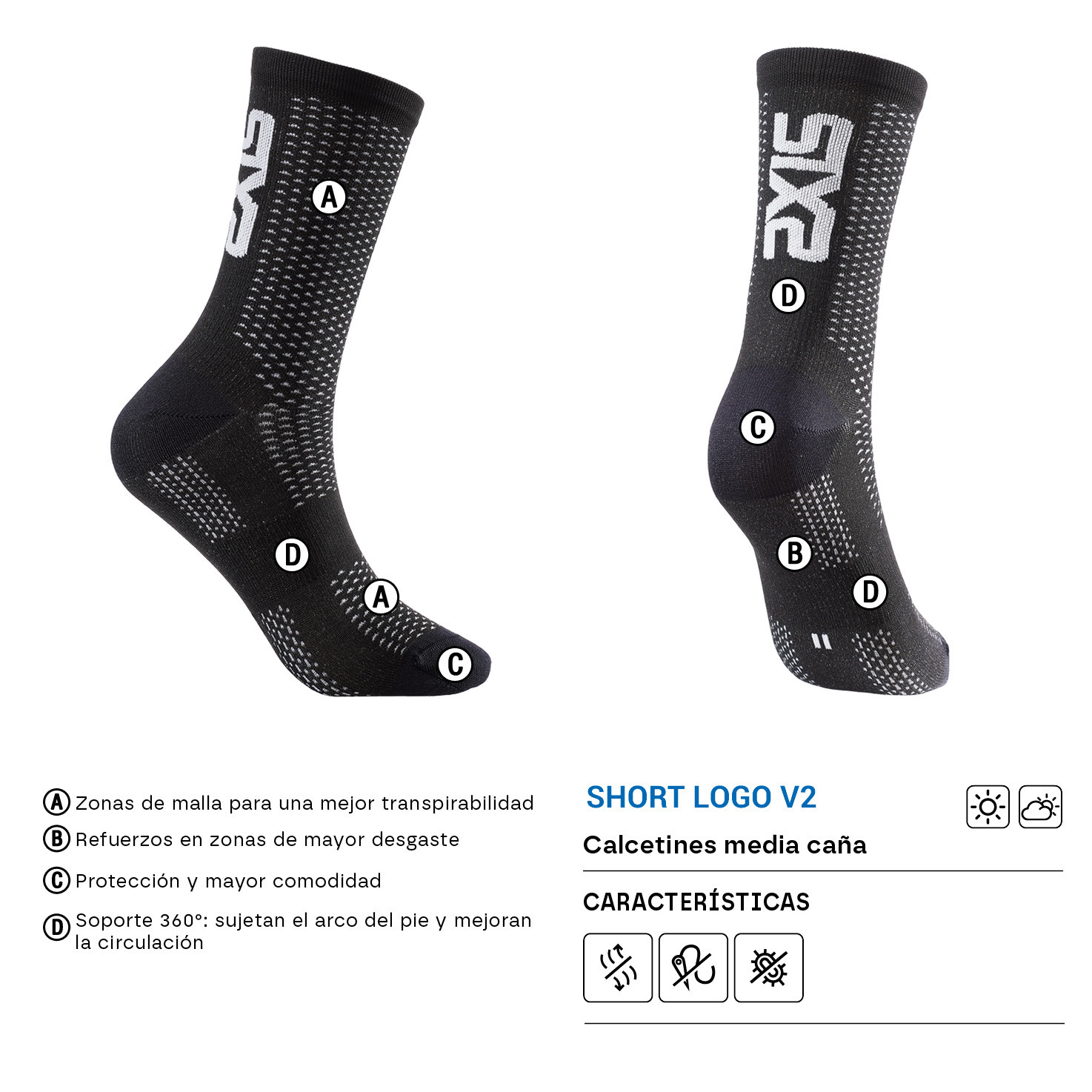 CALCETINES SIXS SHORT LOGO V2 NEGRO