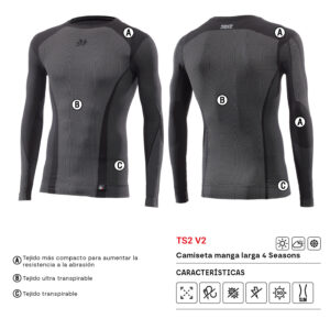 CAMISETA INTERIOR DE MANGA LARGA SIXS 4 SEASONS TS2 V2 CARBONO NEGRO