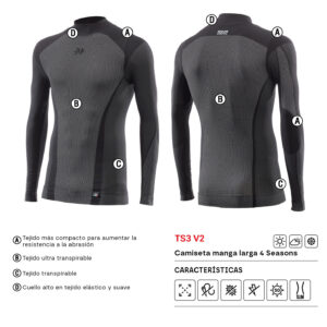 CAMISETA INTERIOR DE MANGA LARGA SIXS 4 SEASONS TS3 V2 CARBONO NEGRO