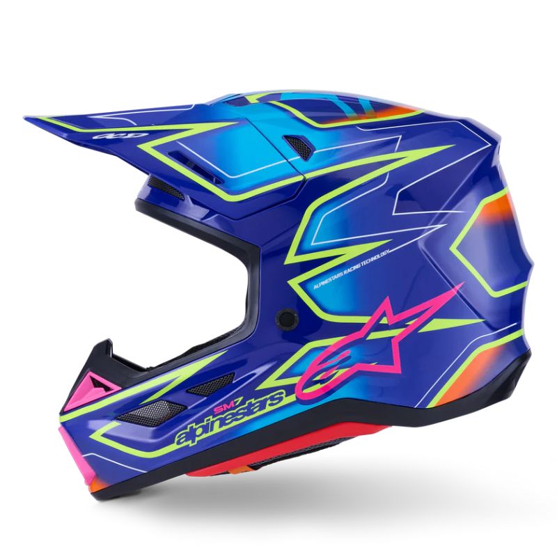 CASCO ALPINESTAR S-M7 CAST BLUE PINK YELLOW FLUO GLOSSY