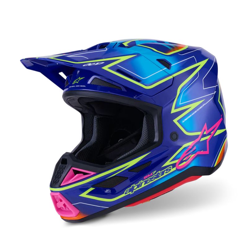 CASCO ALPINESTAR S-M7 CAST BLUE PINK YELLOW FLUO GLOSSY