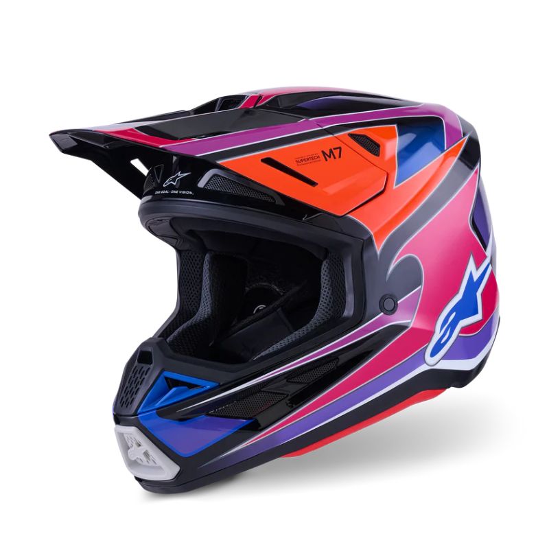 CASCO ALPINESTAR S-M7 FUSE BLUE PURPLE PINK GLOSS