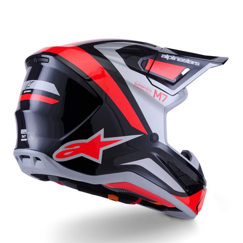 CASCO ALPINESTAR S-M7 RISE BLACK SILVER RED FLUO GLOSSY