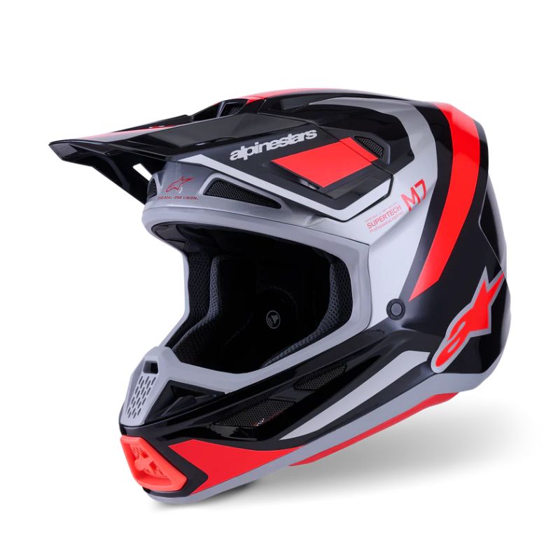 CASCO ALPINESTAR S-M7 RISE BLACK SILVER RED FLUO GLOSSY