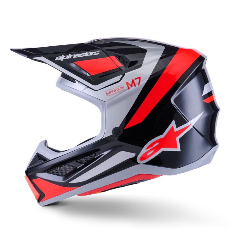 CASCO ALPINESTAR S-M7 RISE BLACK SILVER RED FLUO GLOSSY