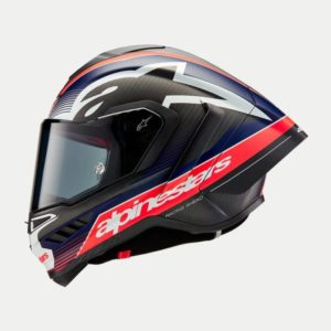 CASCO ALPINESTAR SUPERTECH R10 TEAM BLACK CARBON RED FLUO BLUE MATE