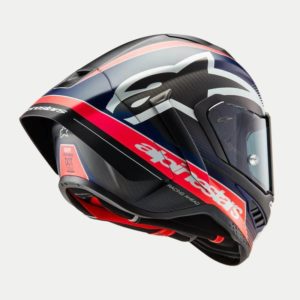 CASCO ALPINESTAR SUPERTECH R10 TEAM BLACK CARBON RED FLUO BLUE MATE