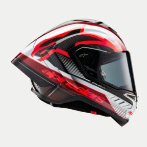 CASCO ALPINESTAR SUPERTECH R10 TEAM BLACK CARBON RED WHITE GLOSSY