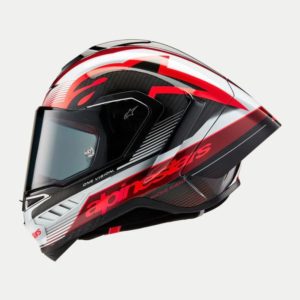 CASCO ALPINESTAR SUPERTECH R10 TEAM BLACK CARBON RED WHITE GLOSSY