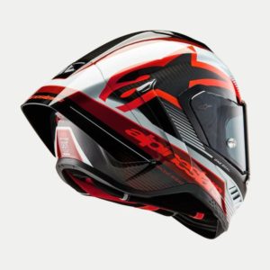 CASCO ALPINESTAR SUPERTECH R10 TEAM BLACK CARBON RED WHITE GLOSSY