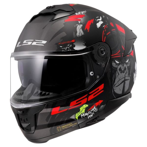 CASCO LS2 FF808 STREAM II ANGRY MONKEY MATT BLACK RED